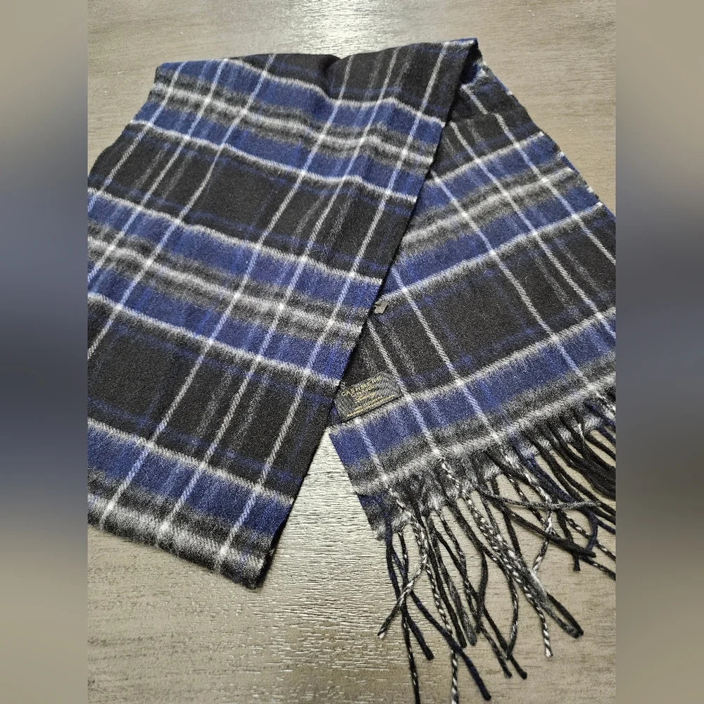 Cashmere club room luxury 100% cashmere mens blue black plaid winter scarf